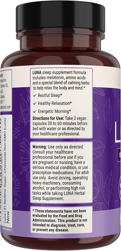 Nested Naturals Luna Sleep Aid - Non-Habit Forming Natural Sleeping Pills for Adults with Naturally Sourced Ingredients - Valerian Root, Melatonin, Chamomile, Lemon Balm, and More - 60 Vegan Capsules-HarmonyPath Wellness