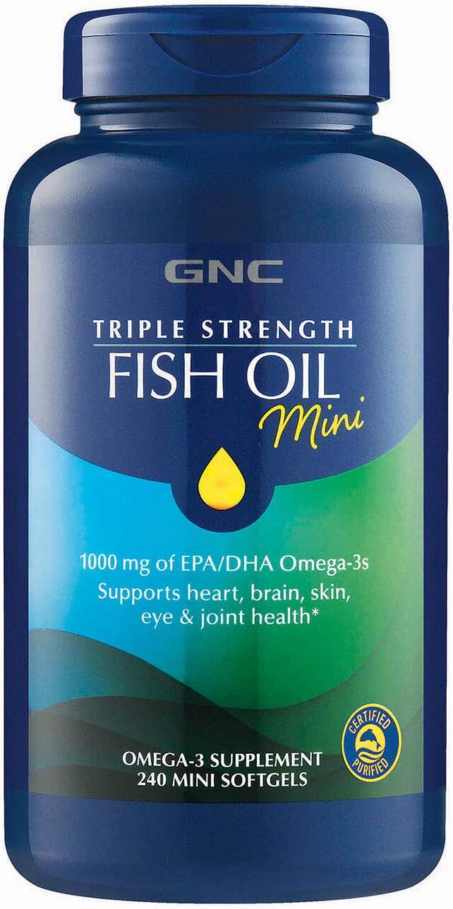 GNC Triple Strength Omega-3 Fish Oil Mini's 1000mg | Heart, Brain, Joint & Eye Support with EPA & DHA | Non-GMO Gluten Free | 240 Mini Softgels