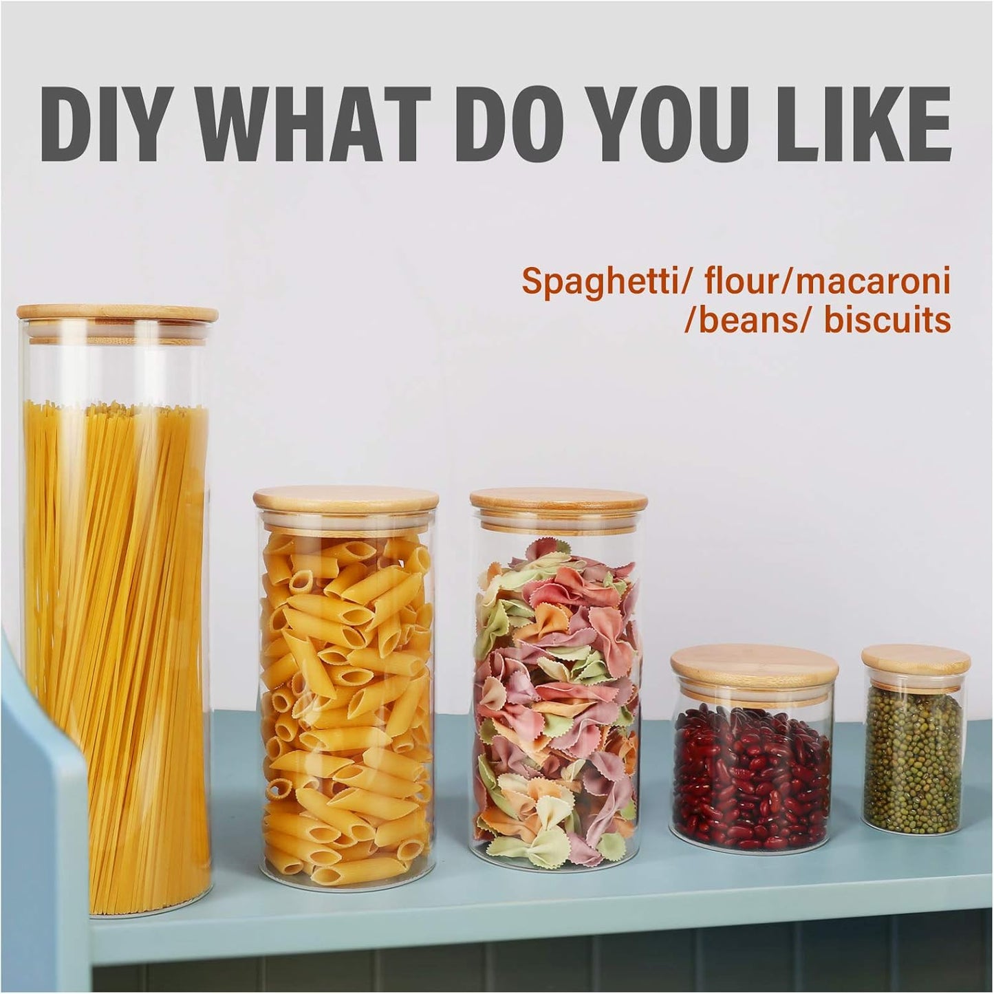 8 oz Glass Jars With Bamboo Lids - Borosilicate Airtight Canisters, Food Storage Container, Pantry Organization, Kitchen Sets, Spice Containers - Set of 15