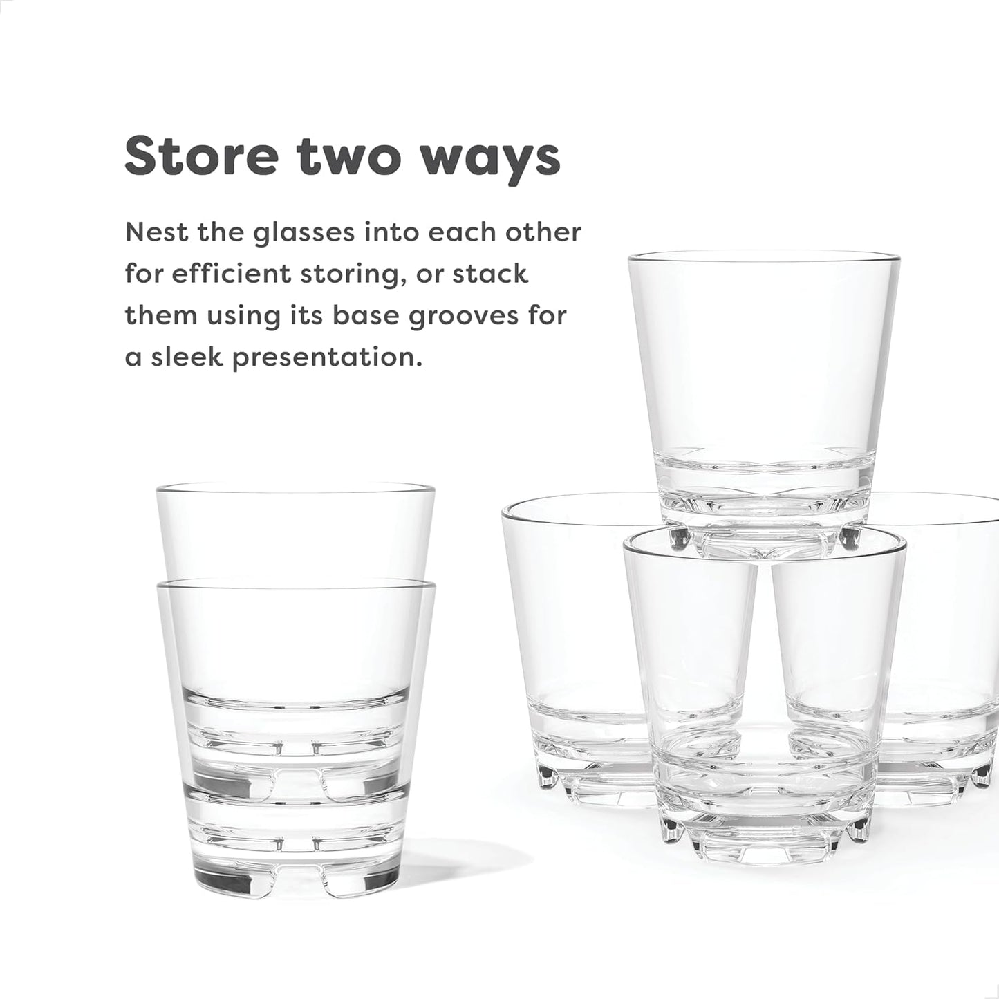TOSSWARE RESERVE 10oz Stacking Old Fashioned, SET OF 4, Premium Quality, Dishwasher Safe & Heat Resistant Unbreakable Plastic Old Fashioned Glasses