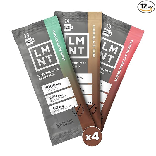 LMNT Zero Sugar Hot Chocolate or Coffee Mixer - Chocolate Medley - Variety Pack | Drink Mix | 12-Count