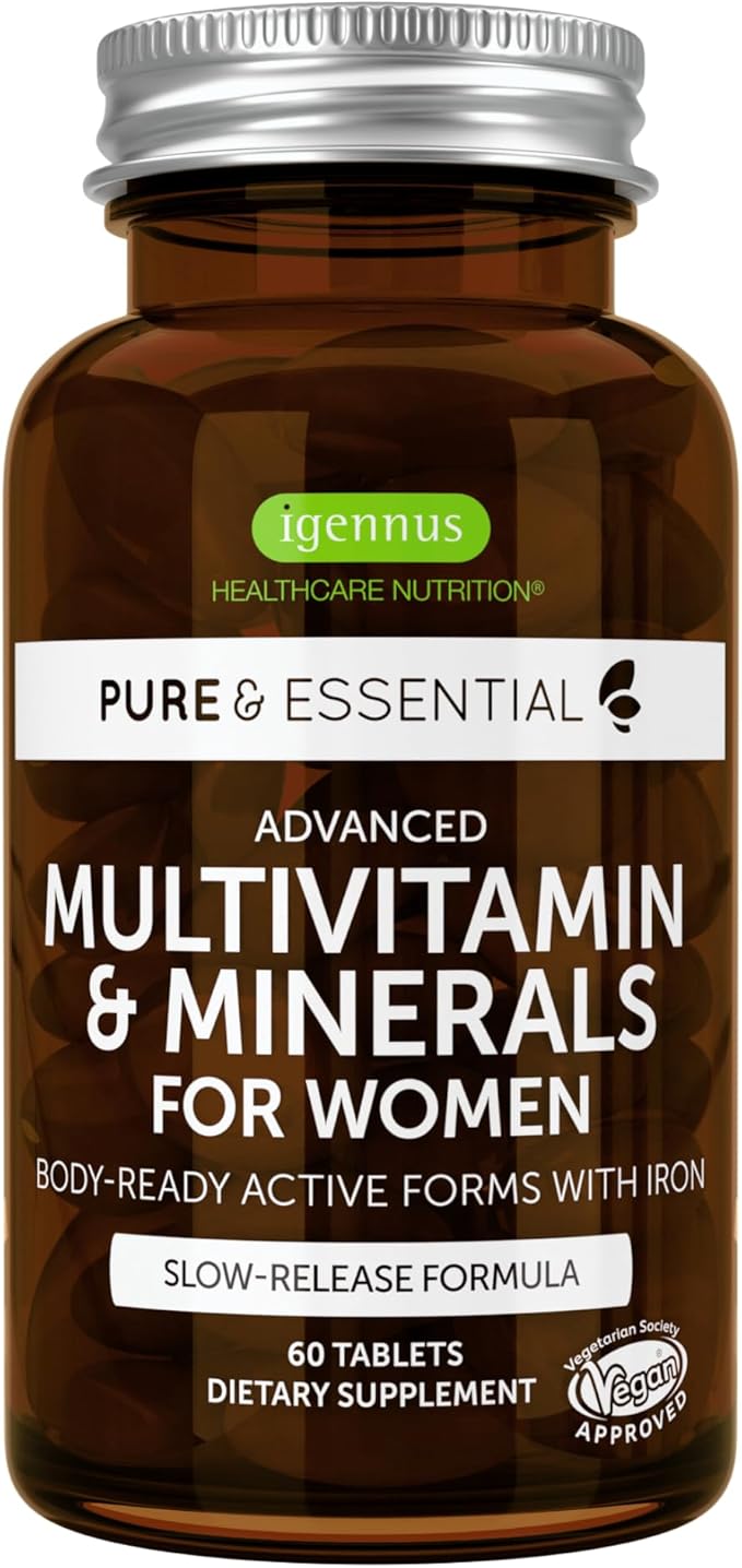 Methylated Women's Multivitamin, Methylated Folate for MTHFR, Clean Label & Vegan, with Iron, Non-GMO, Halal, Sustained Release, 60 Tablets, by Igennus