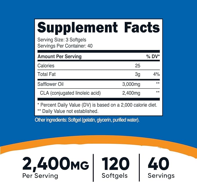 Nutricost CLA (Conjugated Linoleic Acid) 2,400mg, 120 Softgels - Gluten Free, Non-GMO, 800mg Per Softgel