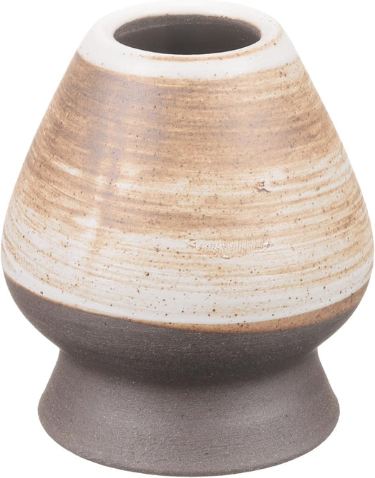 HARFINGTON Ceramic Chasen Stand 70mm Matcha Whisk Holder Teas Set Whisks Stand Traditional Matcha Tea Chasen Holder Tea Set Accessories for Tea Tasting, Earth Yellow/White