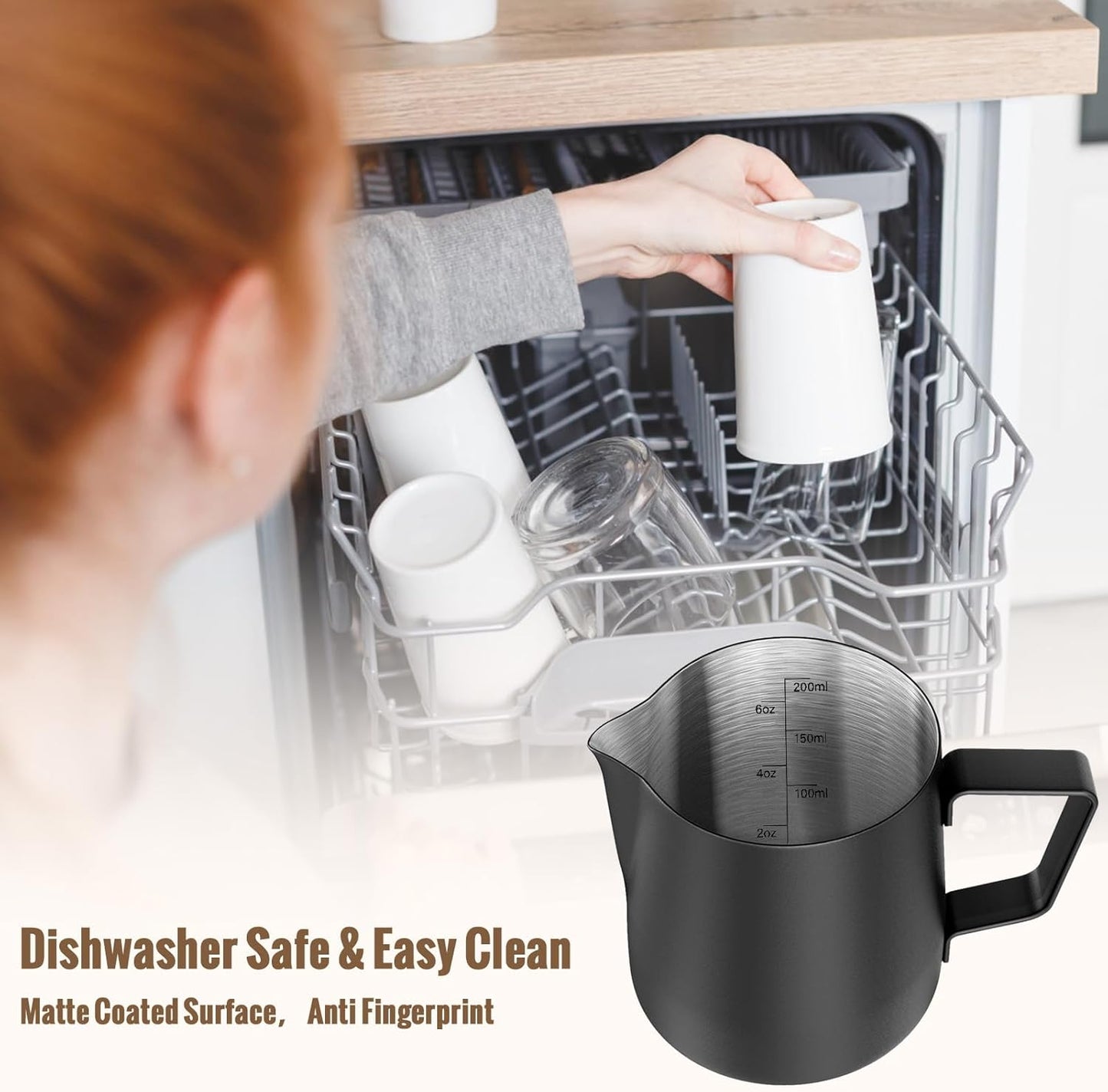 HULISEN 6.8oz/200ml Milk Pitcher, Stainless Steel Espresso Latte Steaming Frothing Pitcher, Coffee Milk Frother Maker, Pour Cup