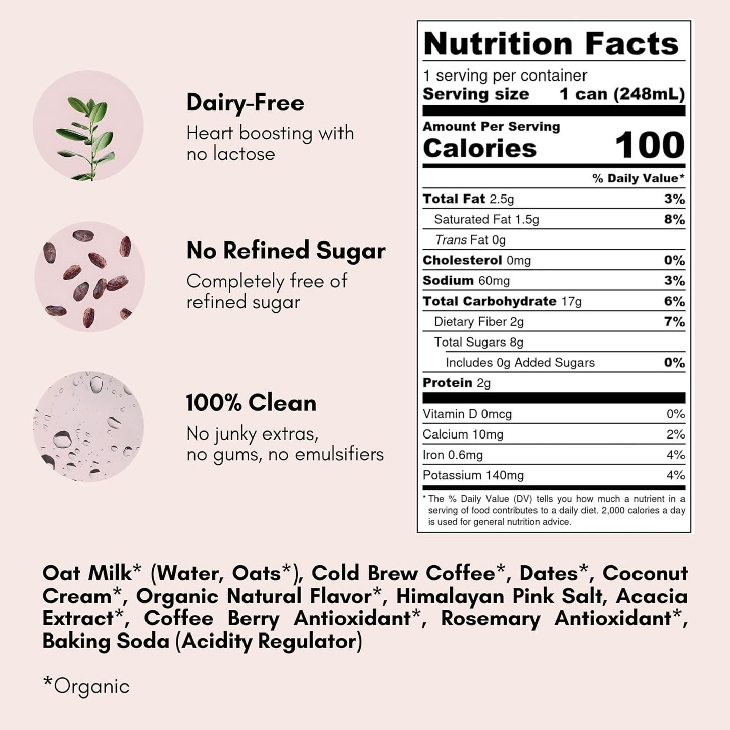 Pop & Bottle, Oat Milk Lattes - Cold Brew with Coffee Berry Antioxidants, MCT Oil, Organic, Dairy Free, Gluten Free, Great as Iced Coffee, Lightly Sweetened with Dates - Classic, 8 Fl Oz (12 Pack)