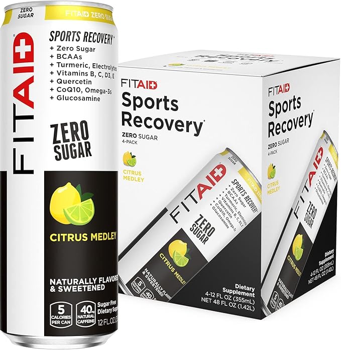 FITAID ZERO, Keto-Friendly, Number 1 Post-Workout Recovery Drink, Contains Zero Sugar, BCAAs, Glucosamine, Green Tea, 5 Calories, 12 Fl Oz (Pack of 4)
