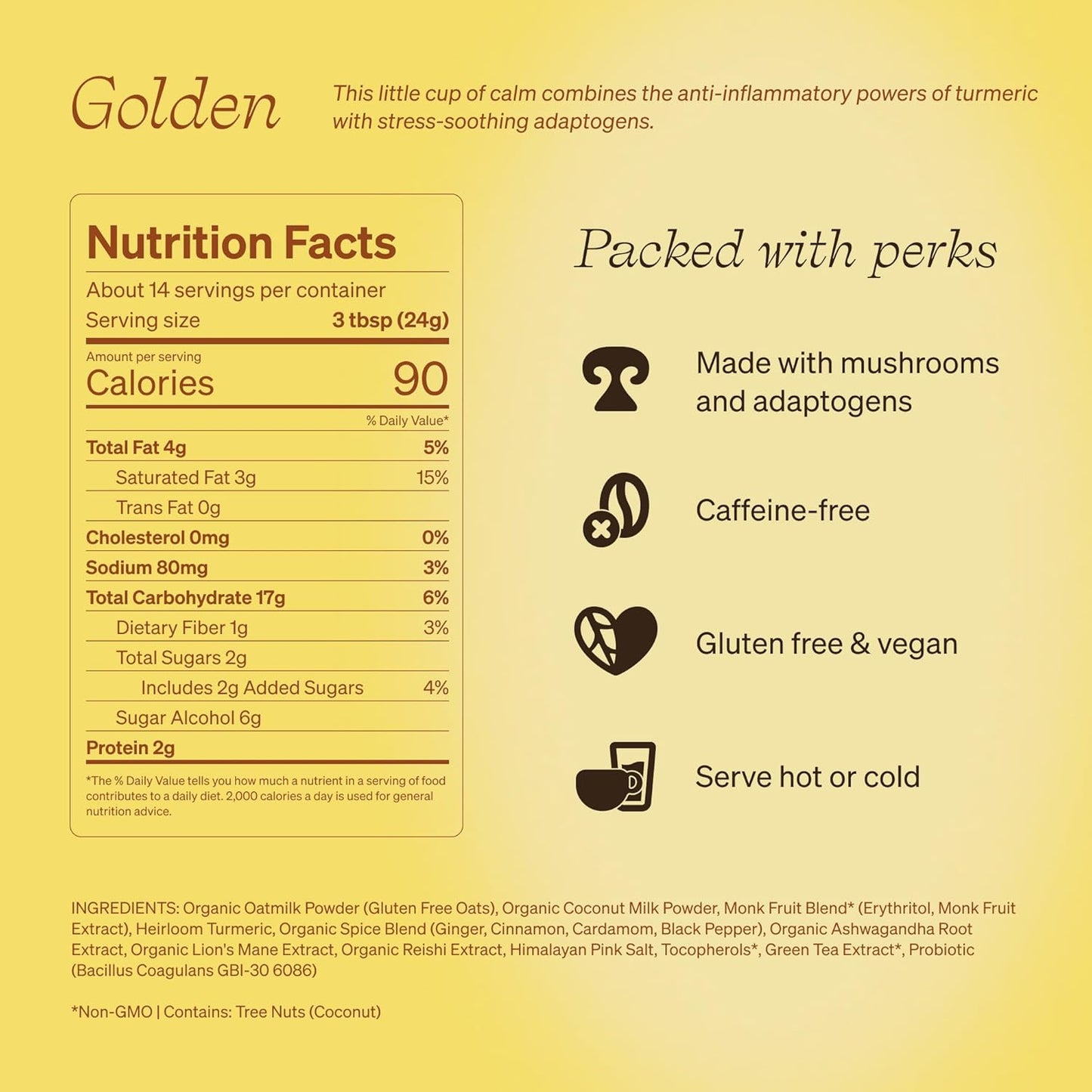 Clevr Blends Turmeric Powder, Golden Milk Instant Latte Mix, Superfood Powder with Oat Milk, Lions Mane, Reishi Mushroom, Organic Spices, Coconut Cream, Ashwagandha, Serve Hot or Iced, (14 Lattes)