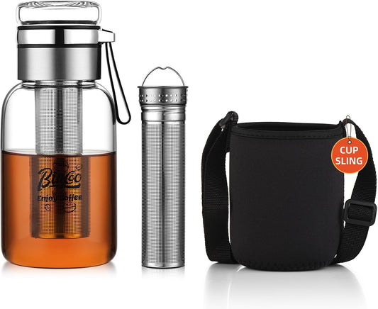 Glass Cold Brew Coffee Maker with Extended Fine Mesh Filter, Tea Infuser Bottle Iced Coffee Maker with Thick Borosilicate Glass (500ml/17oz)