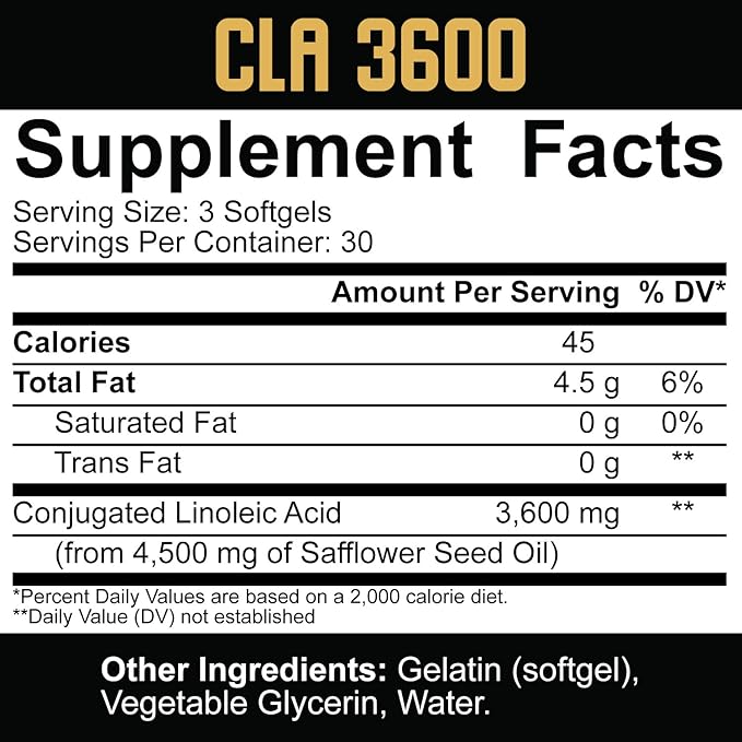 5% Nutrition Core CLA Supplement for Weight Loss, Metabolism Support & Muscle Preservation | 3,600 mg of Conjugated Linoleic Acid from 4,500 mg of Safflower Oil (30 Servings / 90 Softgels)