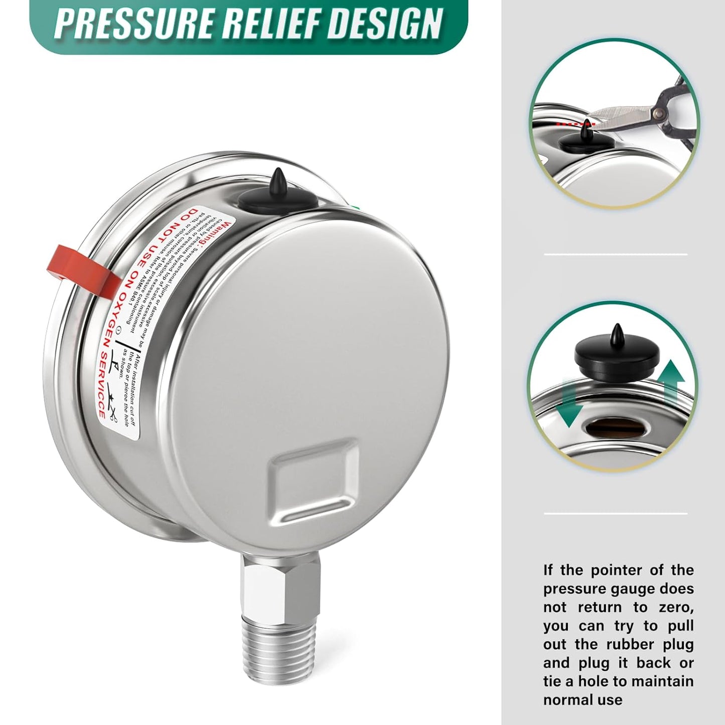 0-100PSI Stainless Steel Liquid Filled Pressure Gauge, 2.5" Dial Size, 1/4" NPT 316 Stainless Steel Joint, Lower Mount, for Tube, Water Pump, Gas, Liquid (with Range Mark Pointer)