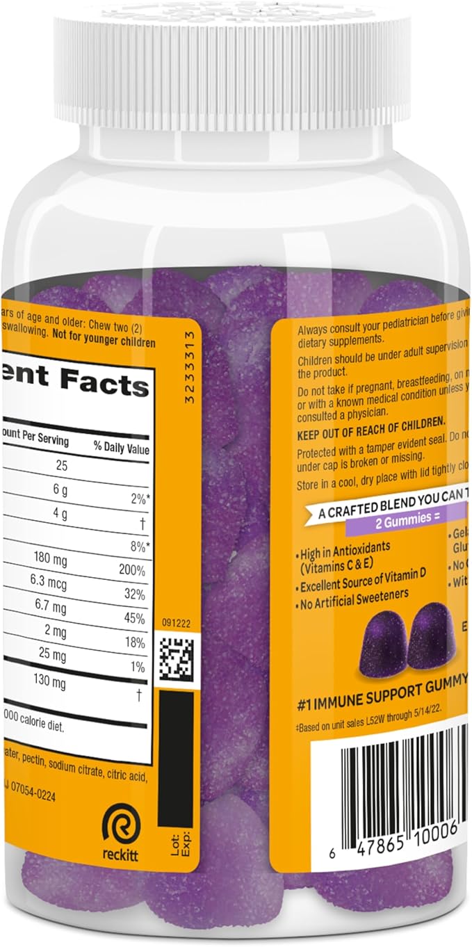 Airborne Elderberry + Zinc & Vitamin C Gummies for Adults, Immune Support with Antioxidants Vitamins C, D & E, 130 Count, Elderberry Flavor