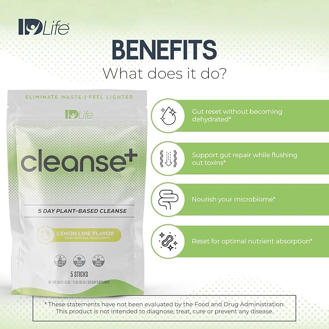 IDLife | Cleanse+ - Lemon-Lime | Cleanse+ Powder Drink Mix - 5-Day Gut Reset Formula for Healthy Elimination and Nutrient Absorption - for Digestive and Gut Health - 5 Sticks per Bag