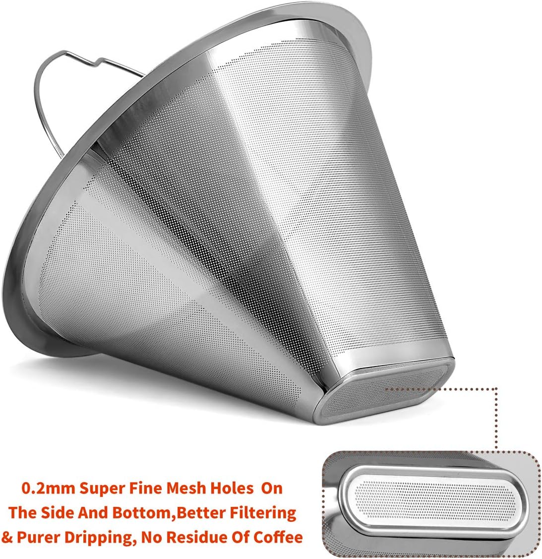 #4 Reusable Permanent Cone Coffee Filters, 8~12 Cup Size 4 Coffee Filters, Perfect Fit for Cuisinart Hamilton Beach Coffee Maker Filter, Replace Cuisinart GTF Gold Tone Coffee Filters