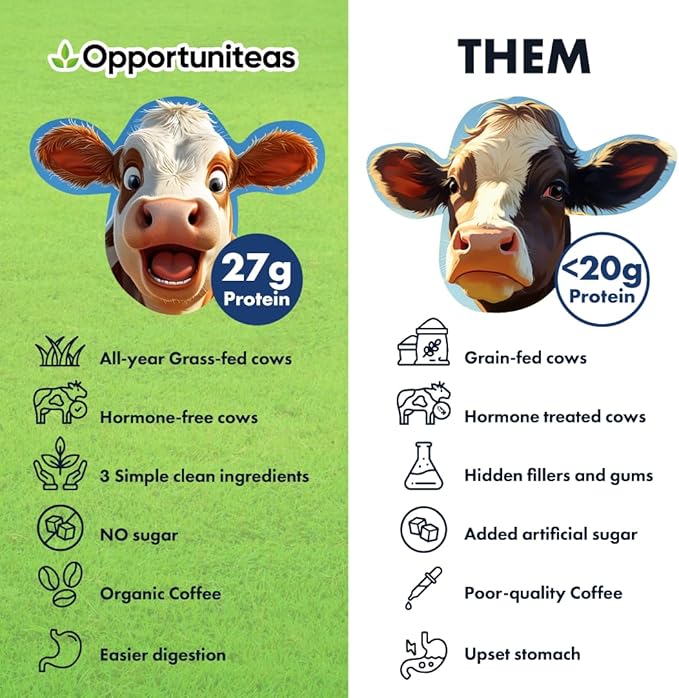 Opportuniteas Grass Fed Coffee Whey Protein Isolate Powder - 27g Protein Powder Without Artificial Sweeteners, Hormone-Free Cows, Non GMO - 2.5lb
