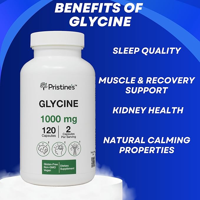 PRISTINE'S Glycine (3 Pack) 1000MG Amino Acid Sleep Support Supplement Capsules - 180 Day Supply - Muscle Recovery, Collagen & Kidney Support Supplement - Vegan, Non GMO, Gluten Free