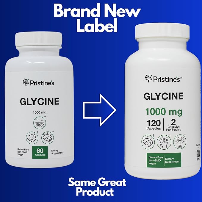 PRISTINE'S Glycine (3 Pack) 1000MG Amino Acid Sleep Support Supplement Capsules - 180 Day Supply - Muscle Recovery, Collagen & Kidney Support Supplement - Vegan, Non GMO, Gluten Free