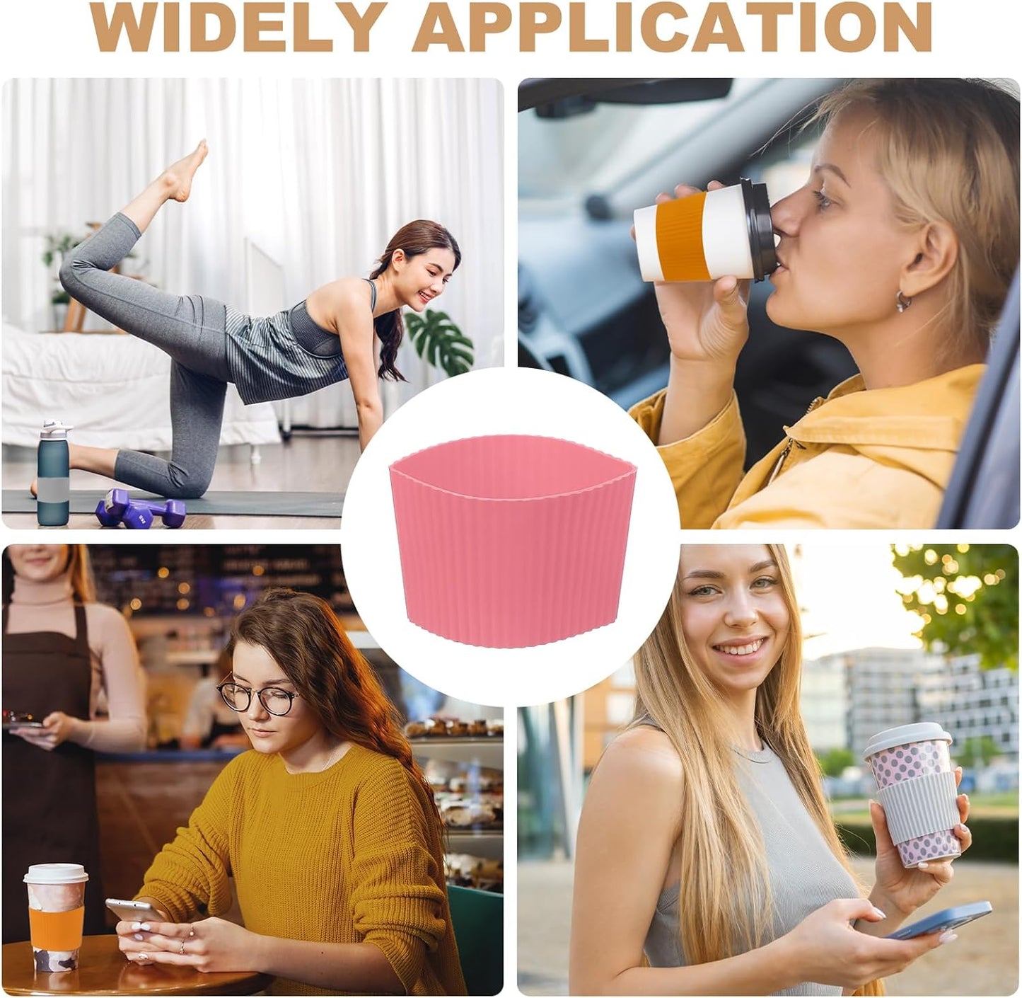 uxcell 6Pack Coffee Cup Sleeves, Reusable Silicone Heat Resistant Cup Protective Sleeve Nonslip Mug Protector Cover for Home Travel Coffee Mug Glasses Water Bottle Boots, Dark Pink