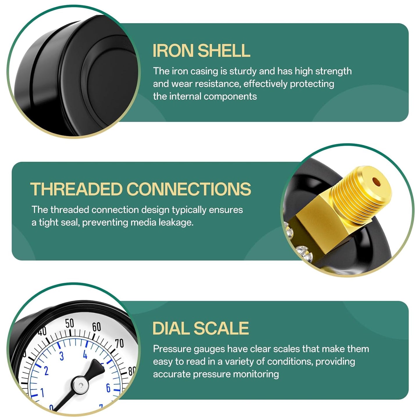 0-100psi Well Pump Pressure Gauge 1/4" NPT 2" Face Dial Size Back Mount, Multifunctional Practical Dry Pressure Gauge, for Water, Oil and Air Compressor