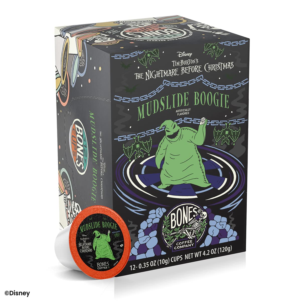 Bones Coffee Company Mudslide Boogie, Chocolate Mudslide Flavored Coffee Pods, Low Acid Medium Roast Single-Serve Bones Cups for K-Cups Coffee Maker from The Nightmare Before Christmas, 12 Count