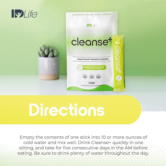 IDLife | Cleanse+ - Lemon-Lime | Cleanse+ Powder Drink Mix - 5-Day Gut Reset Formula for Healthy Elimination and Nutrient Absorption - for Digestive and Gut Health - 5 Sticks per Bag