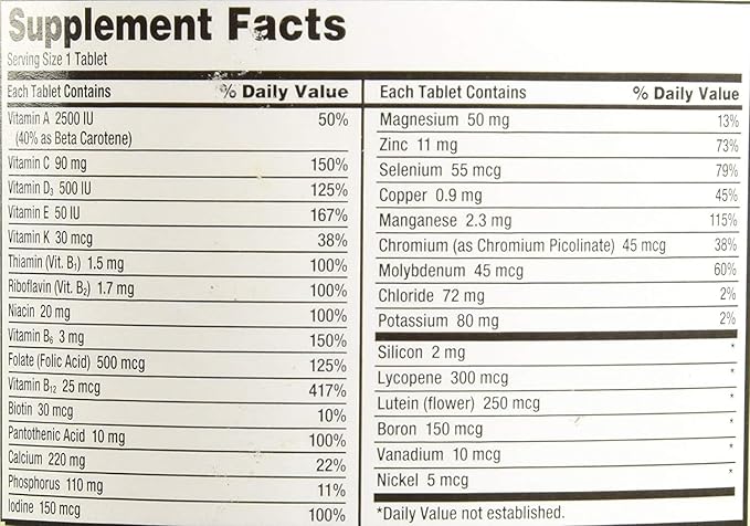 Kirkland Signature Adult 50+ Multi Vitamins & Minerals, 400 Tablets (2 Pack)