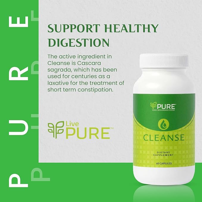 PURE Live Cleanse | Vegan Formula for Better Digestion & Encourages Gut Health - Non-GMO - 60 Capsules