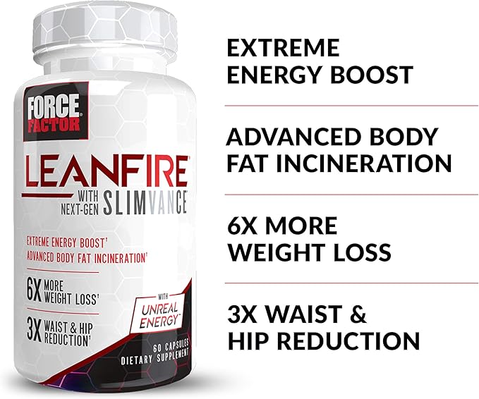 FORCE FACTOR LeanFire with Next-Gen SLIMVANCE Advanced Thermogenic Fat Burner for Weight Loss with B Vitamins and Capsimax to Boost Metabolism, Increase Energy, and Enhance Focus, 60 Capsules