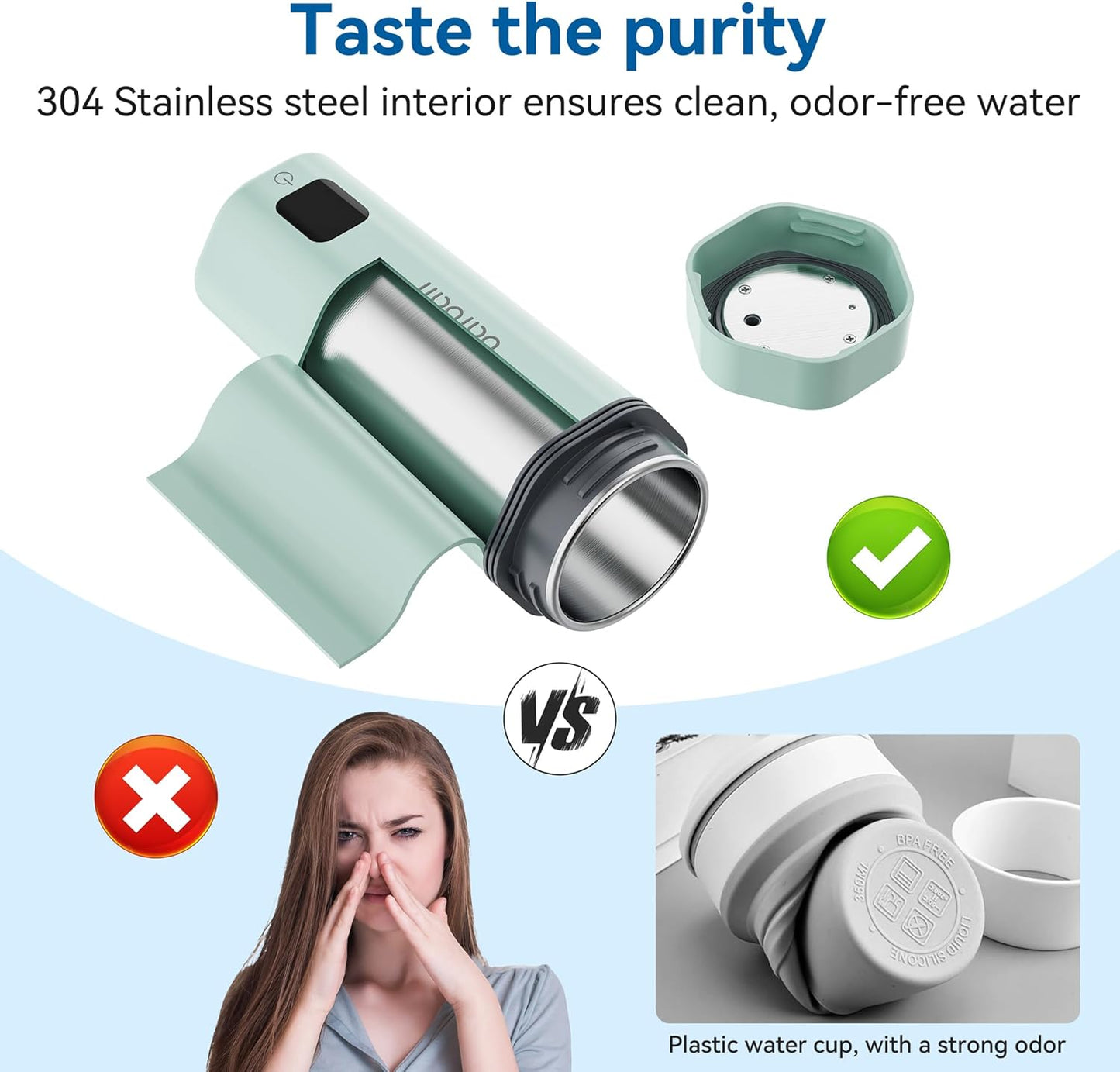 balbali Portable Tea Kettle for Travel 100-240V Dual Voltage - 6 Preset Electric Portable Water Heater for Boiling - Self Heating Cup/Thermos - 12oz Hot Water Boiler/Heater/Warmer - Green