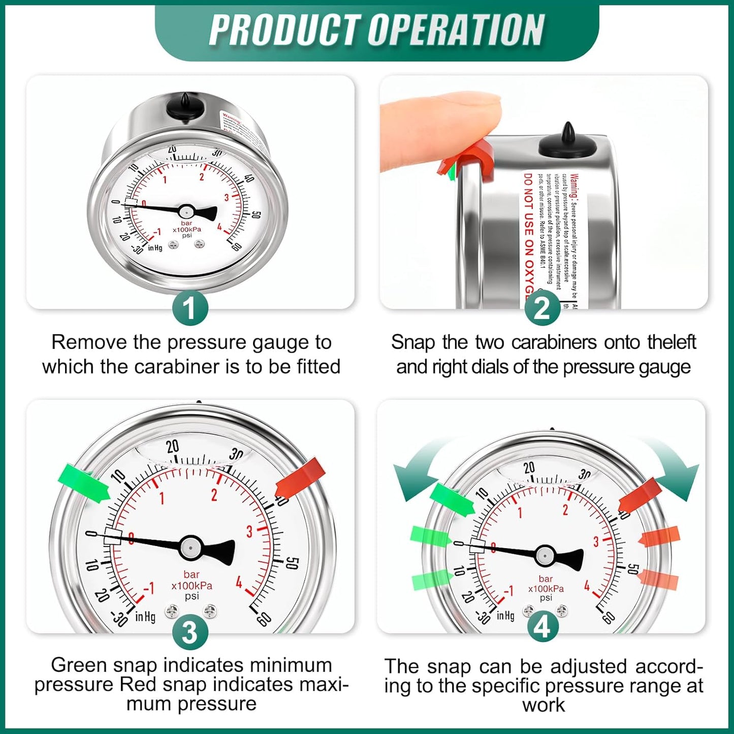 -30inHG-60PSI Stainless Steel Liquid Filled Pressure Gauge, 2.5" Dial Size, 1/8" NPT Back Mount, for Tube, Water Pump, Gas, Liquid, Pressure Test (with Range Mark Pointer)