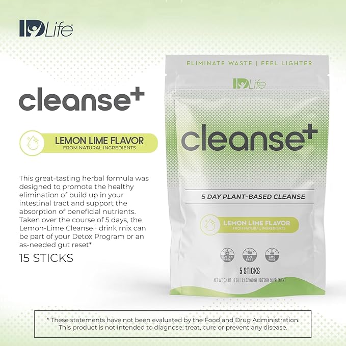 IDLife | Cleanse+ - Lemon-Lime | Cleanse+ Powder Drink Mix - 5-Day Gut Reset Formula for Healthy Elimination and Nutrient Absorption - for Digestive and Gut Health - 5 Sticks per Bag