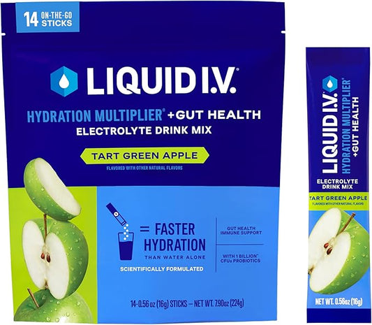 Liquid I.V.® Hydration Multiplier® +Gut Health - Tart Green Apple | Electrolyte Powder Drink Mix | 1 Pack (14 Servings)
