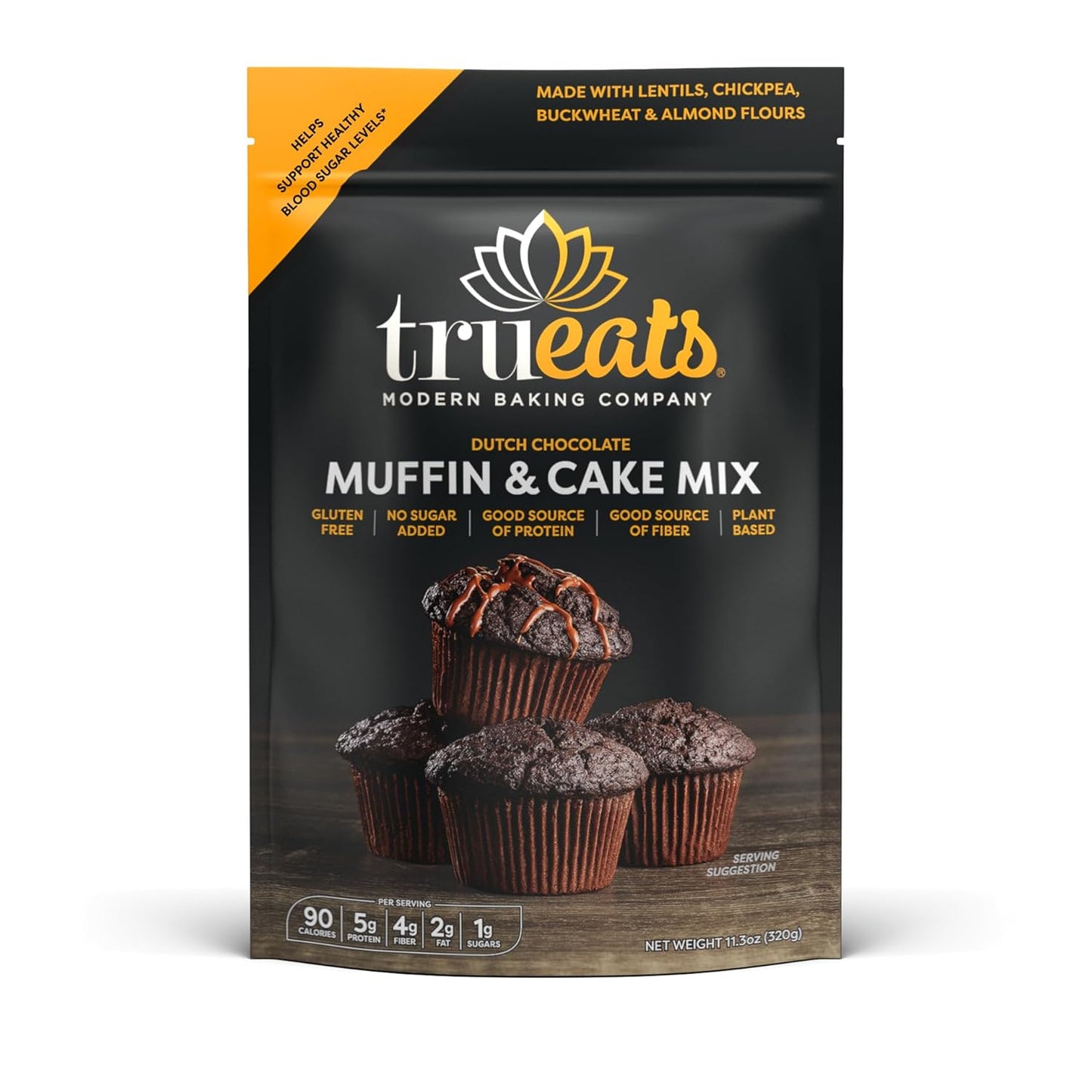 TruEats Dutch Chocolate Muffin & Cake Mix: Low Glycemic, Protein & Fiber Rich, Gluten & Grain Free, Diabetic Friendly, Vegan Friendly, Dairy Free, Plant Based, Sweetened with Monk Fruit Sweetener