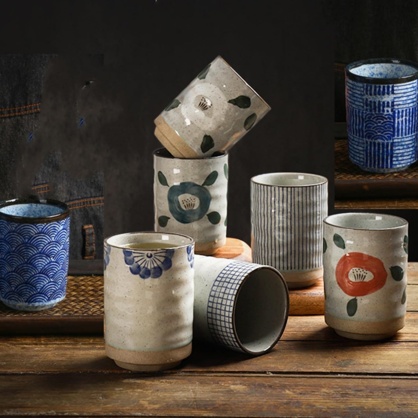 Stoneware Coffee Bar Utensil Holder Tea & Coffee Spoon & Stirrer Holder for Stir Stick Straw Teaspoon Holder Spoon Cup Small Utensil Jar (Blue Chequer)