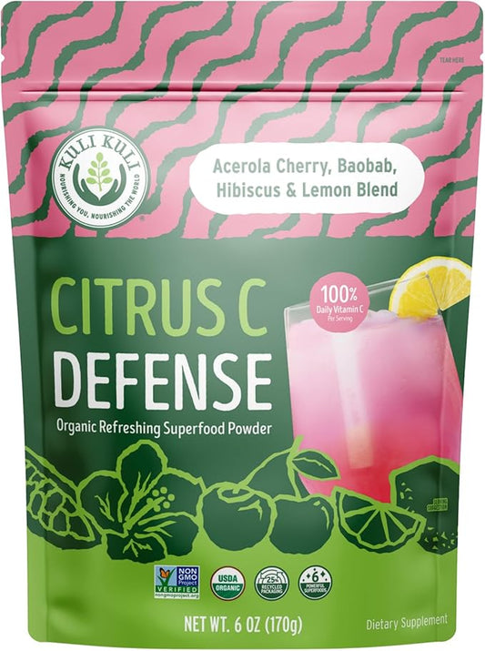 Kuli Kuli Citrus C Defense Superfood Powder [30 Servings] - Immune Support with Acerola Cherry, Hibiscus, Lucuma, and Baobab - Natural Vitamin C Boost for Daily Wellness