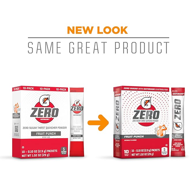 Gatorade G Zero Powder, Fruit Punch, 0.10oz Packets, Makes 20 ounces (120 Pack)