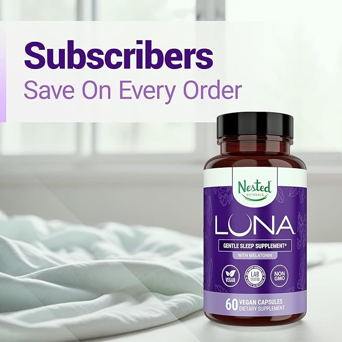 Nested Naturals Luna Sleep Aid - Non-Habit Forming Natural Sleeping Pills for Adults with Naturally Sourced Ingredients - Valerian Root, Melatonin, Chamomile, Lemon Balm, and More - 60 Vegan Capsules-HarmonyPath Wellness