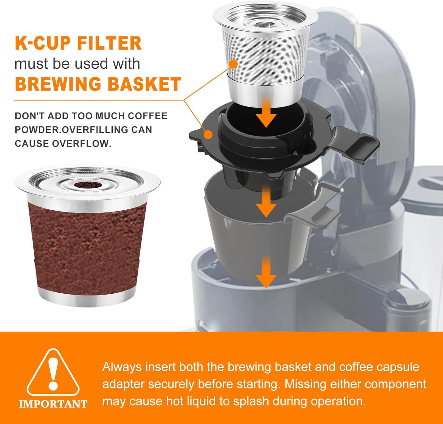 Reusable Stainless Steel K Cups Compatible with Ninja Pods and Grounds Coffee Maker Dual Brew CFP101 & Ninja Single-Serve PB051/PB041, Reusable Coffee Filter Pods Accessories (2 Pack)