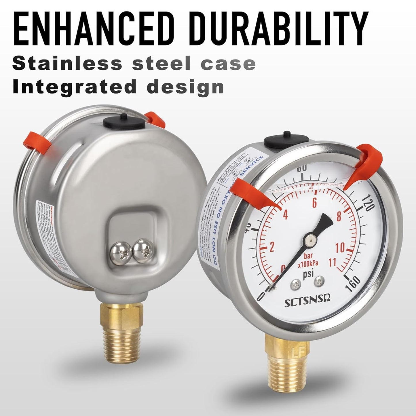 0 to 160 Psi Lead-Free Pressure Gauge, Glycerin Liquid Filled, 2.5 inch Dial, 1/4" NPT Lower Mount, Stainless Steel Case, for Regulator, Potable Water Pump, RV Hose, Well, Air, Pressure Test