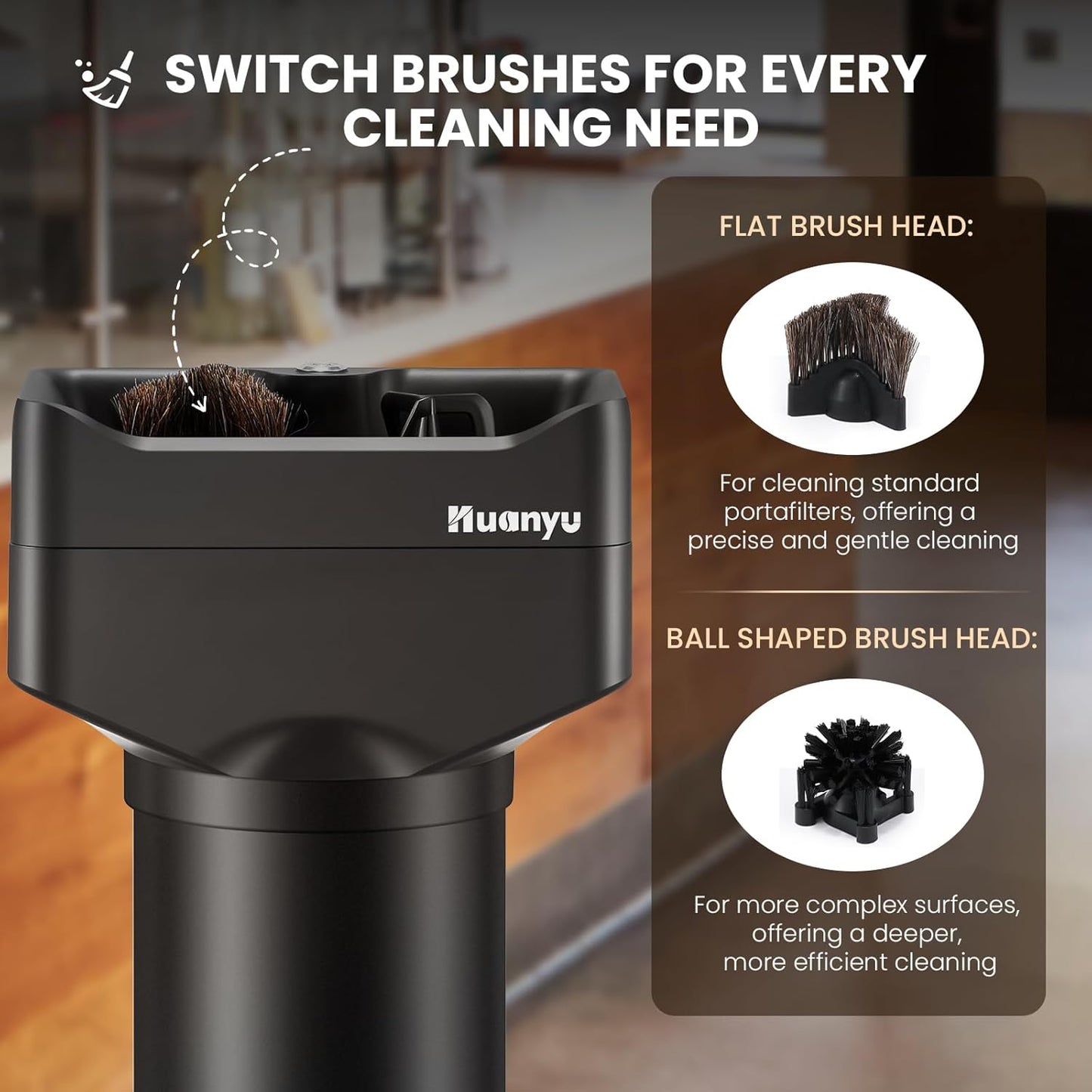 Huanyu Portafilter Cleaner Electric, 16L Large Capacity with 2 Brush Heads and 3 Scrapers for 58mm/51mm Portafilters, Vertical for Commercial Use, Automatic Coffee Grounds Cleaning Machine