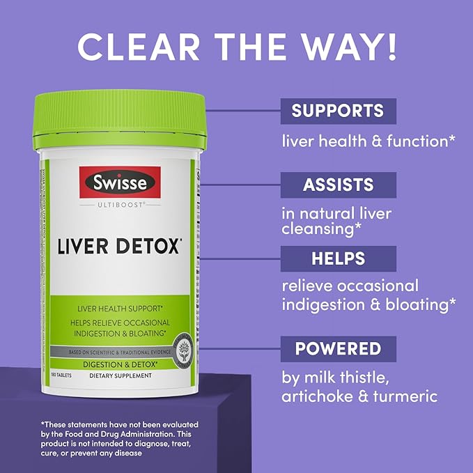 Swisse Milk Thistle Liver Cleanse Detox & Repair | Liver Supplement & Liver Support | Milk Thistle + Turmeric + Artichoke Extract | Milk Thistle Liver Detox & Fatty Liver Supplement | 180 Liver Pills