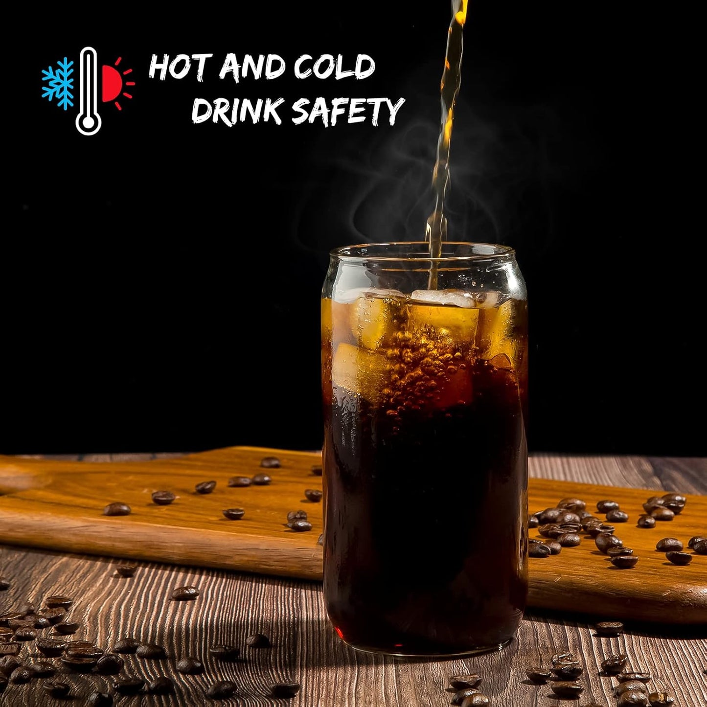 16 Oz Drinking Glasses with Bamboo Lids and Glass Straw - 6 Pcs Glass Cups Beer Ice Coffee Glasses Cute Aesthetic Cup Great for Coffee Bar Accessories Include 2 Cleaning Brushes