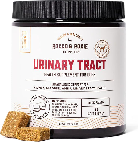 Rocco and Roxie Dog UTI Treatment, Cranberry Supplement for Dogs, Bladder Control, Urinary Tract Support with D-Mannose and Tart Cherry, Incontinence Health Supplements, Dog Treat Soft Chews 90 ct