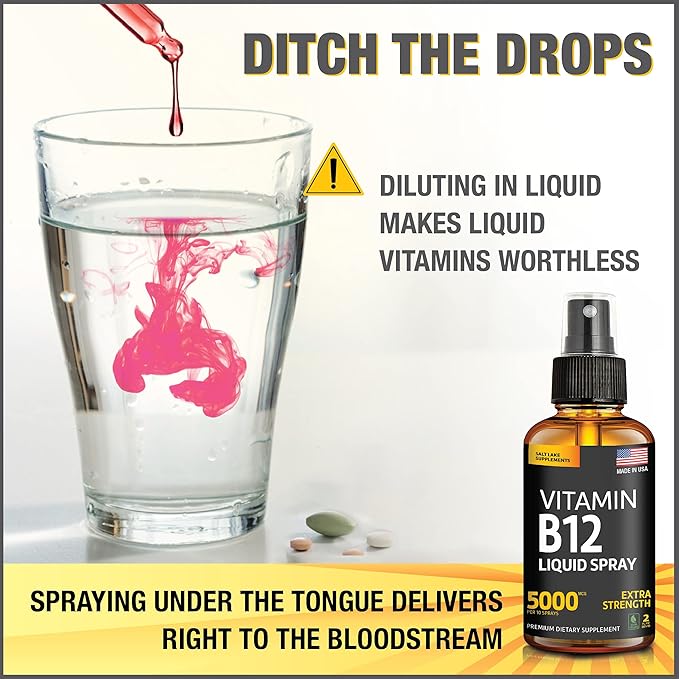 (2 Pack) - Liquid B12 Spray 5000 mcg - Vitamin B12 Sublingual - Vegan B12 Vitamin Spray - Methylcobalamin Vitamin B12 Liquid Boosts Energy & Mood - Gluten-Free & Non-GMO-HarmonyPath Wellness