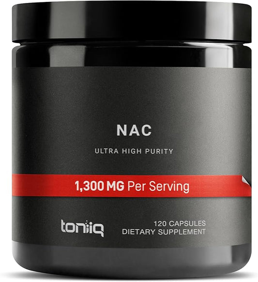 Toniiq 1300mg NAC - 2 Month Supply - Min. 98%+ Tested Purity - Ultra High Strength Bioavailable NAC Cysteine Supplement - 120 Vegetarian N Acetyl Cysteine Capsules -Lab Tested TQ