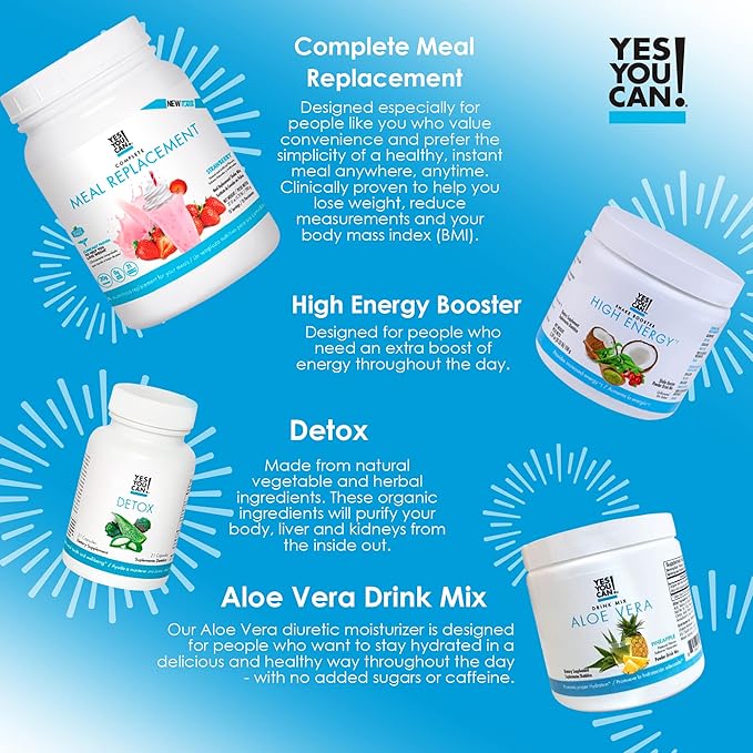 Yes You Can! Detox Plus Kit (Meal Replacement Coffee, Aloe Vera Peach Lemonade) - Complete Meal Replacement Powder, High Energy Shake Booster, Aloe Vera Detox Supplement, Health Transformation