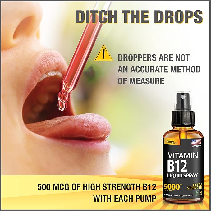 (2 Pack) - Liquid B12 Spray 5000 mcg - Vitamin B12 Sublingual - Vegan B12 Vitamin Spray - Methylcobalamin Vitamin B12 Liquid Boosts Energy & Mood - Gluten-Free & Non-GMO-HarmonyPath Wellness