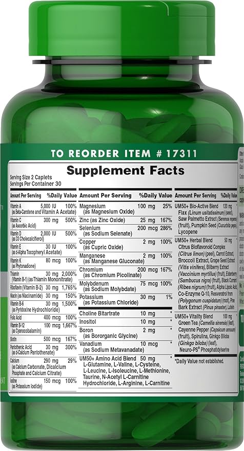 Puritan's Pride High Potency Ultra Man 50 Plus Coated Caplets, 60 Count