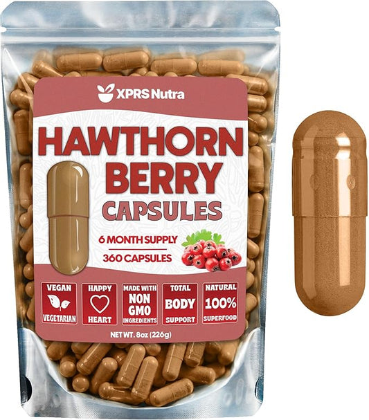 Hawthorn Berry Powder Capsules - 360 Count (6 Month Supply) - Premium Hawthorn Berry Capsules for Cardiovascular Support - Hawthorne Berry Powder - An Ideal Hawthorne Supplement for Men and Women
