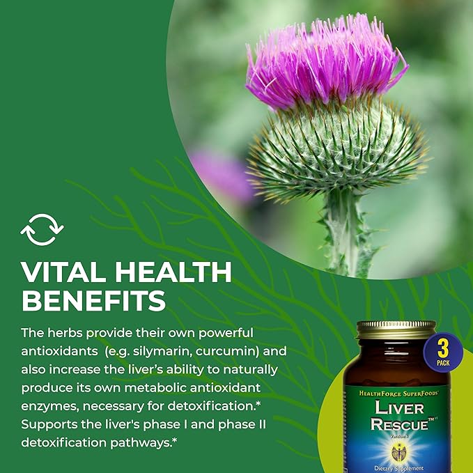 HealthForce SuperFoods Liver Rescue - Natural Liver Cleanse - Liver Health Formula with Milk Thistle & Dandelion Root - Gluten-Free & Vegan - 120 Capsules (Pack of 3)